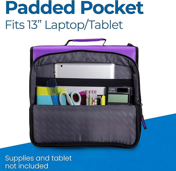 Case-it The Universal 2.0 Zipper Binder -1.5 Inch D-Ring - Removable Padded Pocket Holds Up to 13" Laptop/Tablet - Multiple Pockets - 350 Page Capacity - Comes with Shoulder Strap - Deep Purple LT-20