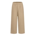 thumbnail image 4 of Resicozy Cotton Linen Pants Women Summer Dressy Casual Straight Leg Capri Pant Elastic Waist Beach Trousers with Pockets Khaki M, 4 of 6