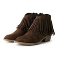 thumbnail image 4 of J. Adams Marrow Chunky Boot - Western Fringe Cowboy Low Bootie Heel - Ankle Strap Open Toe High Block Sandals for Women, 4 of 6