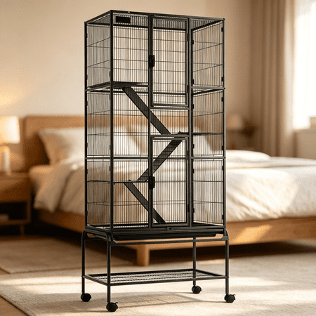 4-Tier Rolling Small Animal Cage with Removable Tray and Ramps for Ferrets Chinchillas Guinea Pigs