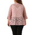 thumbnail image 4 of Agnes Orinda Women's Plus Size Valentines Day Cardigans Open Front 3/4 Bell Sleeves Sheer Lace Cover Up 4X Pink, 4 of 7
