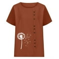 thumbnail image 4 of Vmvidoty Linen Tops for Women 3/4 Sleeve Crew Neck Cotton Shirts Casual Jacquard Boho Blouse Brown XXL, 4 of 5