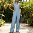 thumbnail image 4 of PWPSG Womens Stand Collar Sleeveless Half Zip Jumpsuits Contrast Stitch Wide Leg Pants with Side Entry Pockets Blue XL, 4 of 5