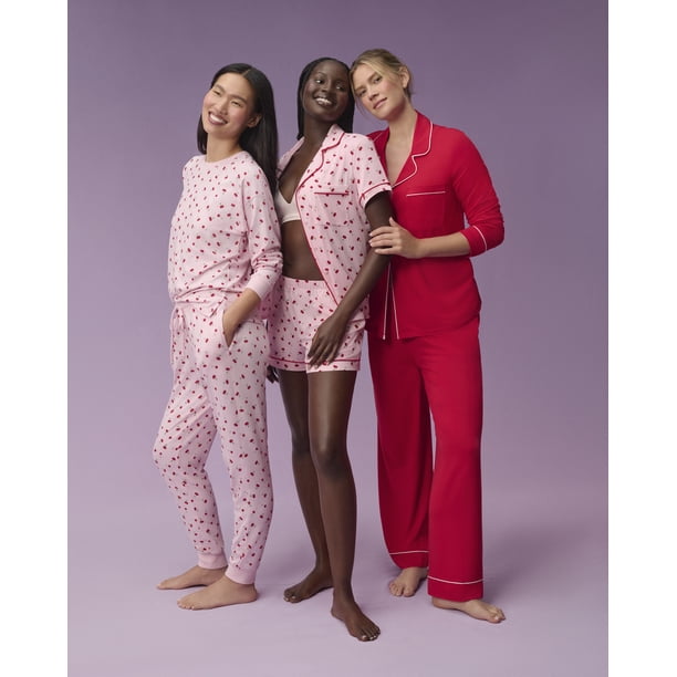Joyspun Women's Waffle Knit Henley Sleep Top, Joggers and Socks