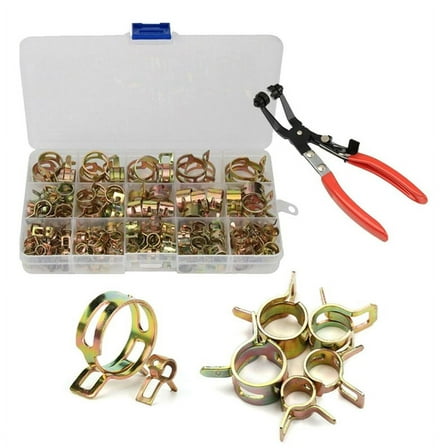 115PCS 6-22mm Spring Hose Clamps   Manual Pliers Zinc Plated Gas Water Hose Clamp Metal Tools Assortment Kit