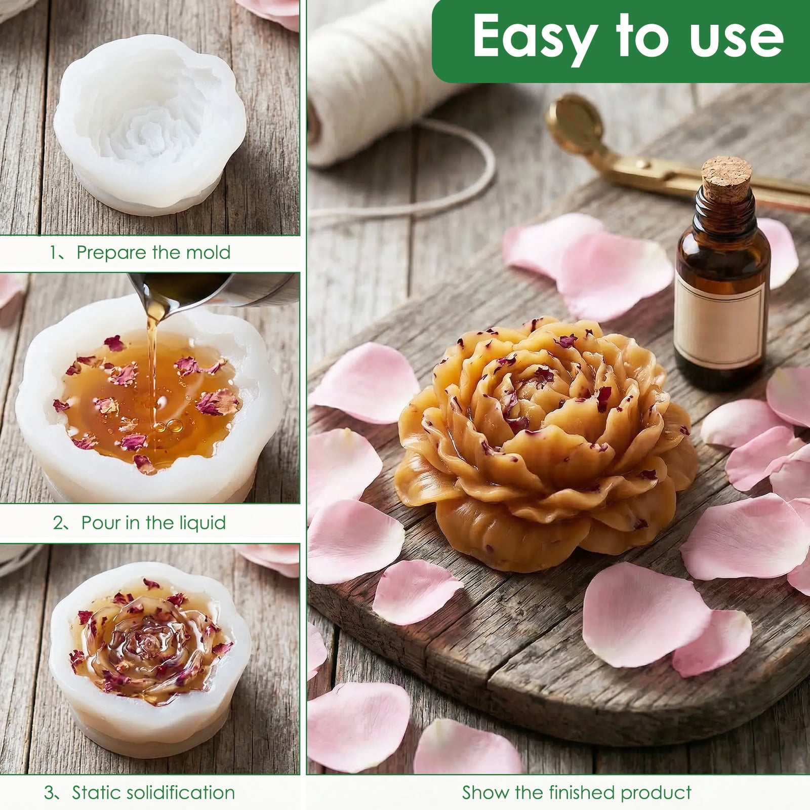 8PCS Flower Candle Molds for Valentine‘s Day Rose Tulip Silicone Candle 3D Mold Flower Shapes Moldes De Rosas Silicona para Velas for Soy Wax, Beeswax, Candle Making, Resin Craft