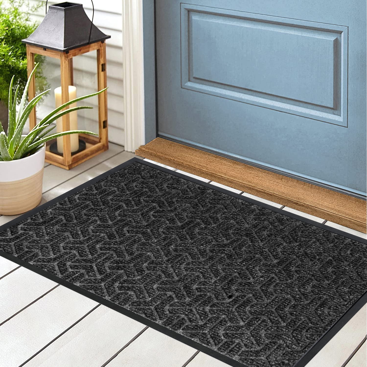 Astarin Gray Door Mats Outdoor, Durable Rubber Mats Front Door