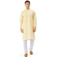 thumbnail image 1 of Kurta Pyjama en Coton Indien Traditionnel Imprimé pour Hommes (Jaune, TTG), 1 of 6
