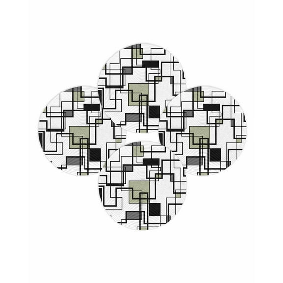 Round Placemats Set of 4 Sage Green Black Lines Place Mats Washable Woven Placemat Abstract Geometric Circle Braided Table Mat for Kitchen Dining Table Party Home Decor 15 Inch