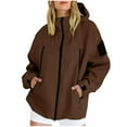 thumbnail image 2 of Ovbmpzd Zip Up Women's Rain Jacket Hooded Brown Waterproof Plus Size Hiking Long Sleeve Nylon Windbreaker Jacket for Women M, 2 of 8