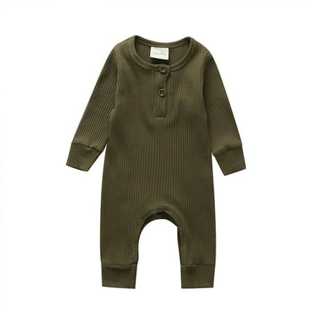 

Springcmy Baby Cotton Long Sleeve O-Neck Button Rompers Outfits 0-18M