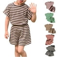 thumbnail image 5 of Odeerbi 1-10 Años Niños Niñas Conjunto de Verano Camiseta de Manga Corta de Algodón A Rayas Pantalones Cortos Conjunto de Dos Piezas Suave, 5 of 5