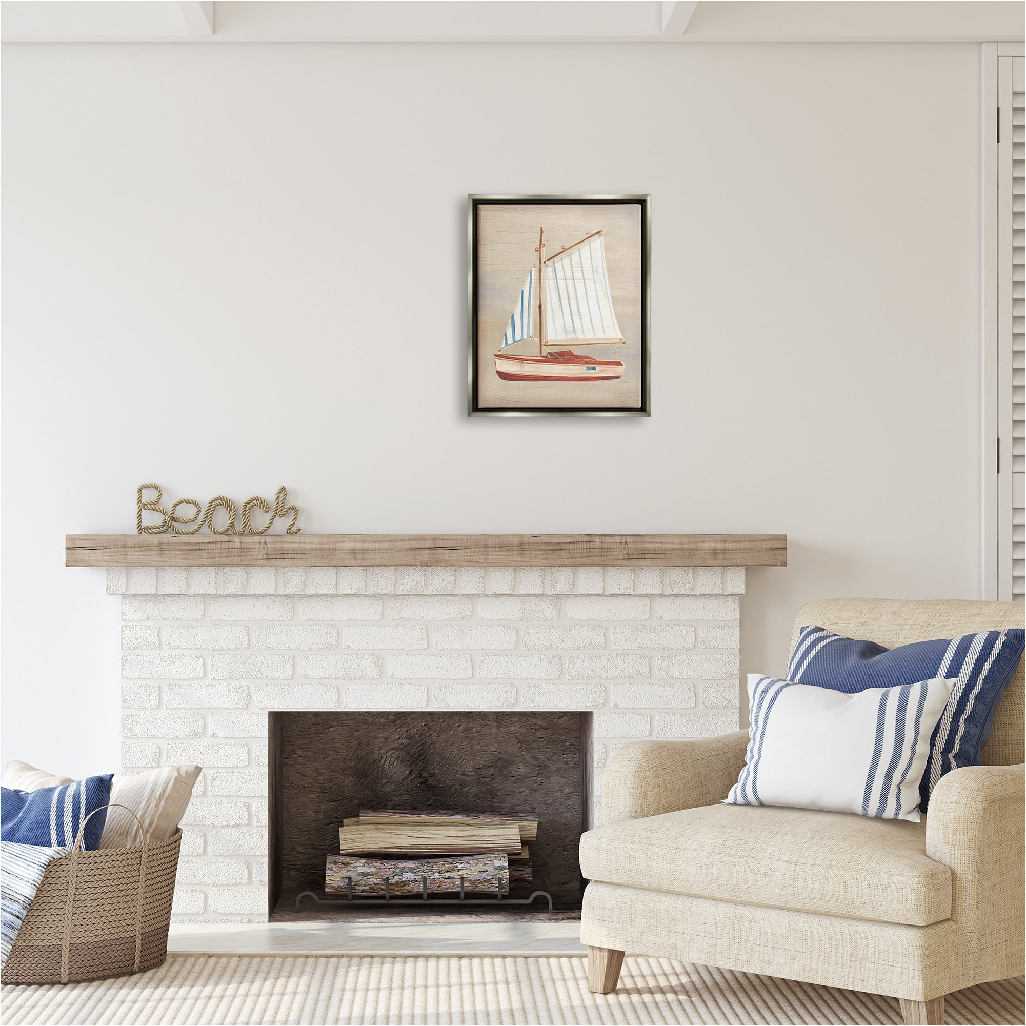 Stupell Industries Rustic Red Sailboat Transportation Painting Gray Floater Framed Canvas Art Print Wall Art, 17 x 21