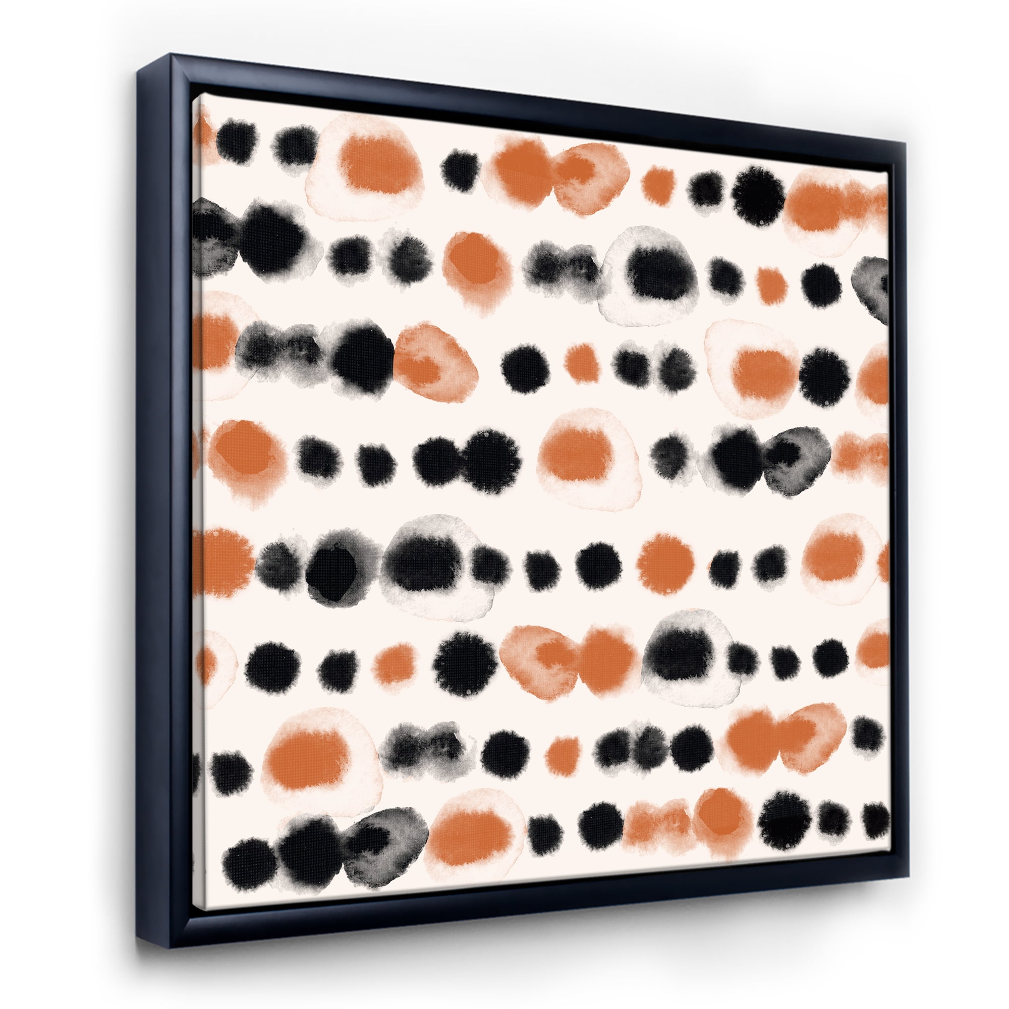 Designart 'Orange and Black Polka Dots' Modern Framed Canvas Wall Art Print