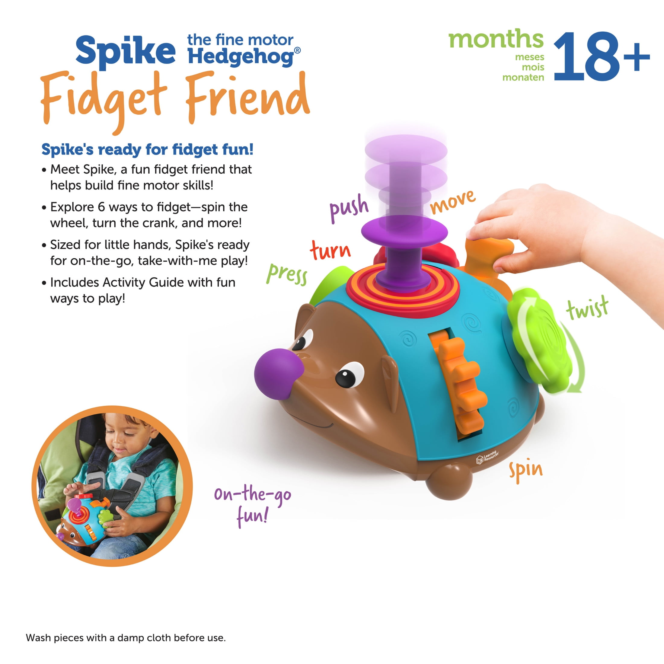 Learning Resources Spike the Fine Motor Hedgehog Fidget Friend -  Preschool Toys for Boys and Girls Ages 18+ months, Toddler Toys