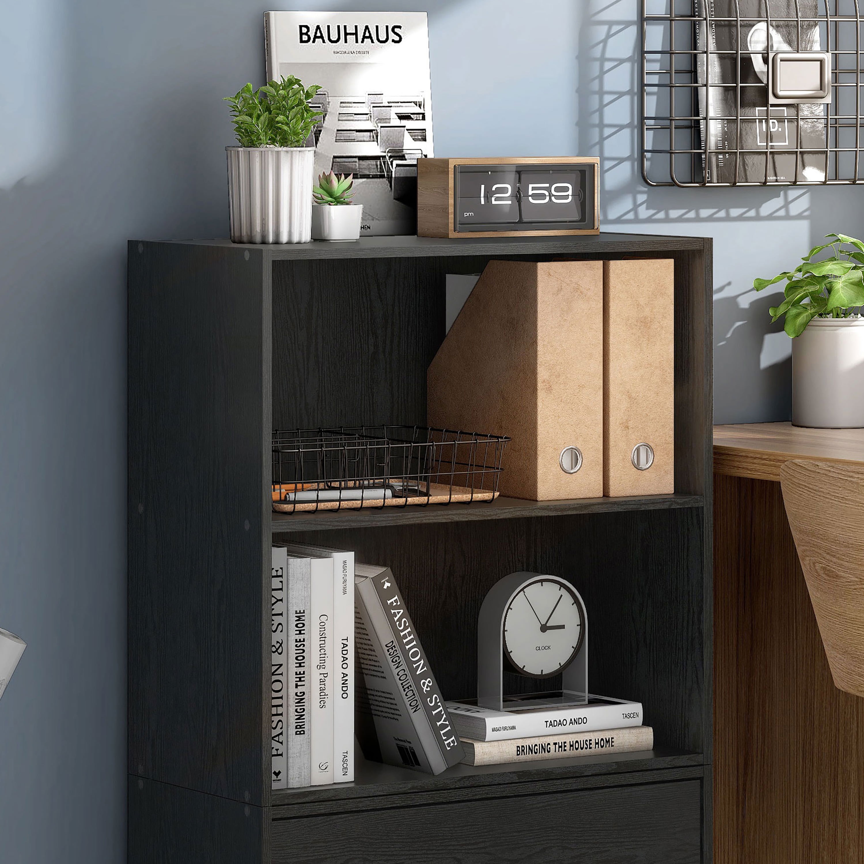 Furniture of America Seni Modern Stackable 2-Shelf Wood Bookcase Black