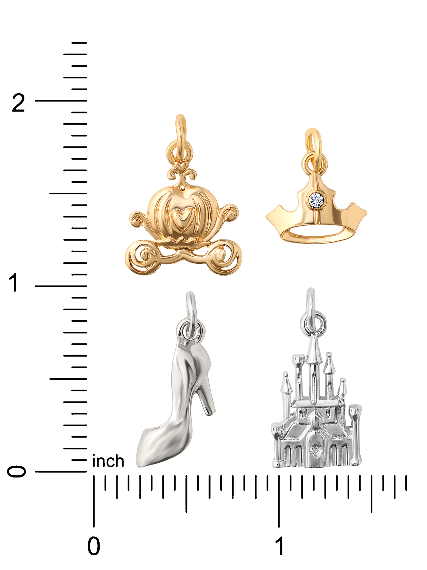 Disney, Princess Silver and Gold-Tone Metal, Light weight Charm Set, Girl's/Tween 4-Piece