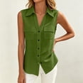 thumbnail image 6 of Stamzod Sleeveless Button Up Shirt Women Summer Cotton Linen Tank Tops Dressy Casual Collared Blouses with Pocket Green XL, 6 of 8