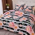 thumbnail image 6 of Koniroom 3PCS Black Pink Floral Comforter Set King Size, Botanical Bedding Sets with Watercolor Roses for Women Teen Girls, 6 of 9