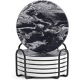 thumbnail image 1 of Avec Support, Ensemble de 6 pour Boissons Pierre Absorbante, Style Marbre Noir Boisson en Céramique pour Protection de Table, 1 of 7