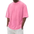 thumbnail image 2 of Domuza Cotton Shirt for Men Loose Fit Distressed Washed Casual Half Sleeve T-Shirt Summer Retro Style Crewneck Pullover Watermelon Red L, 2 of 4