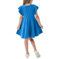 thumbnail image 4 of Fatuov Toddler Girls Summer Dress Crew Neck Midi A-Line Casual Dress Solid Color Short Sleeve Play Dress Blue, Sizes 5T, 4 of 4