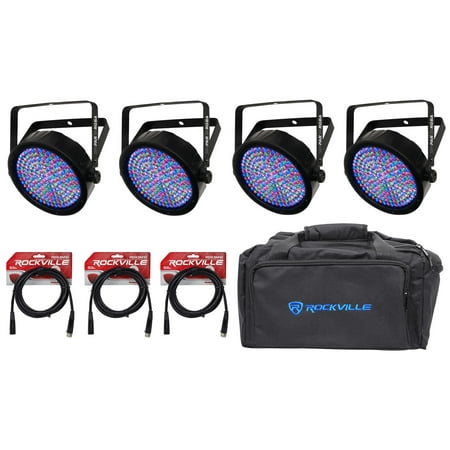 (4) Chauvet SlimPAR 64 RGBA SlimPAR64 Compact DMX LED Wash Lights+Case+Cables
