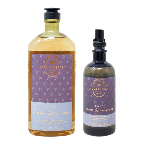 Bath and Body Works Aromatherapy COZY Cinnamon & Sandalwood 2 Piece Bundle Body Wash + Foam