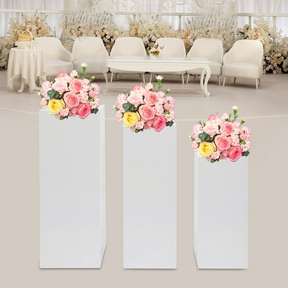 3PCS Display Pedestal Stands Square Iron Tall Pedestal Stands Free Standing Pedestal Cake Stands