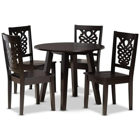 Bowery Hill Transitional Dark Brown Finished Wood 5-Piece Dining Set