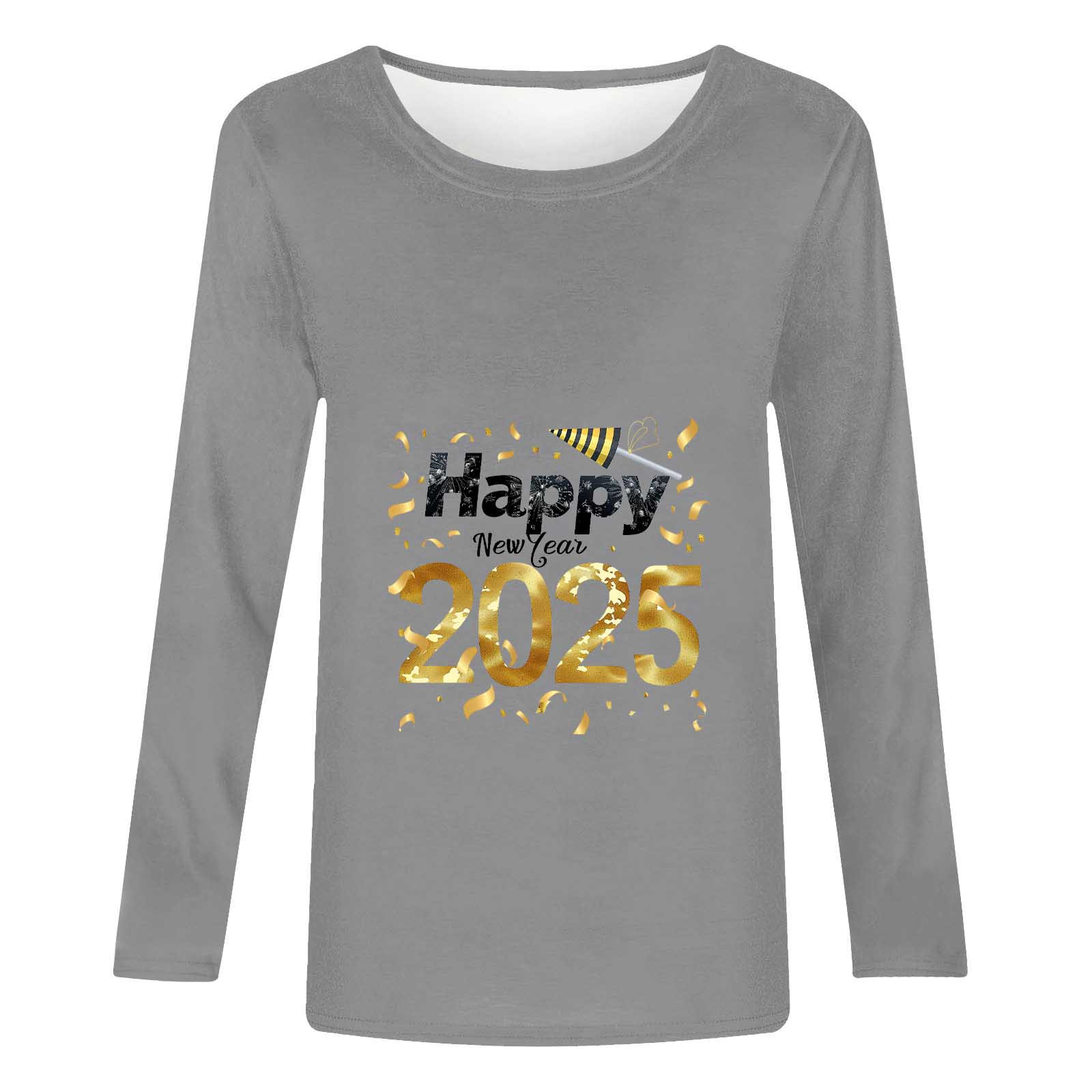 Cavosen Happy New Year Women Long Sleeve Tops Festival Happy New Year