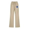 thumbnail image 4 of Xihbxyly Linen Pants for Women Womens Pants Cotton Linen Long Lounge Pants Drawstring Back Elastic Waist Pants Casual Trousers with Pockets, Beige, XL Deals of the Day Lightning Deals, 4 of 6