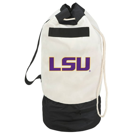 Smart Design Collegiate Heavy Duty Duffel Bag w/ 2 Compartments-  15 x 30 inch - Canvas - Officially Licensed Logo - Purple & Gold Colors - LSU Tigers