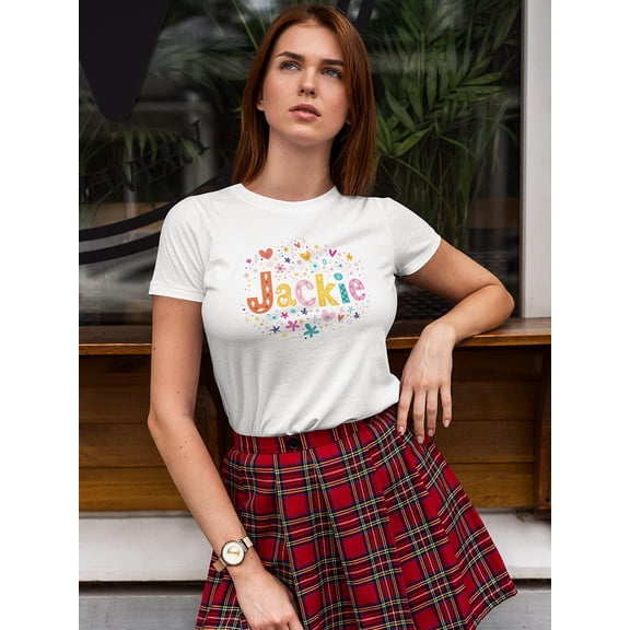 Jackie Cute Colorful Floral Name T-Shirt Women -Image by Shutterstock, Female Large