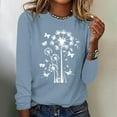 thumbnail image 2 of hxobax Women Casual Crewneck Tops Fall Long Sleeve Tshirt Dandelion Floral Tunic Cute Pullover Shirt, 2 of 5