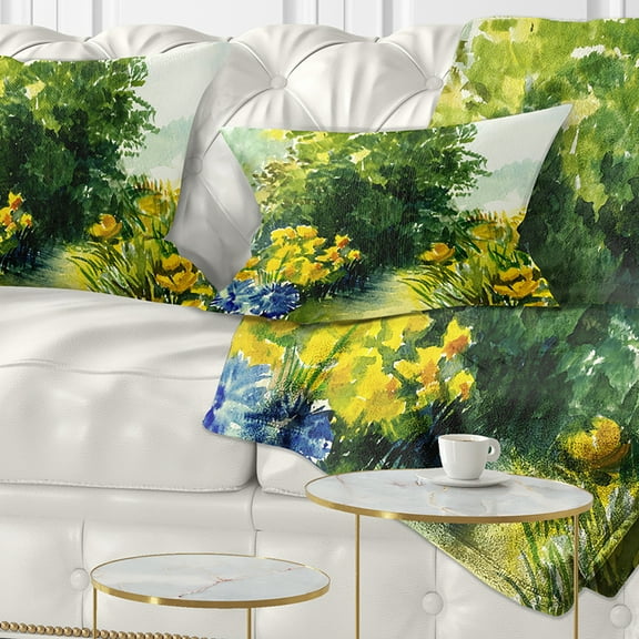 Designart Watercolor Greenery - Landscape Printed Throw Pillow - 12x20