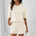 thumbnail image 4 of Stichou Women's Plaid 2 Piece Short Sets 2026 Summer Spring Lounge Beach Travel Vacation Outfits Matching Shorts Sweatsuit with Pockets Beige XL, 4 of 6