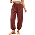thumbnail image 2 of Dwellite Womens Balloon Pants Trendy Casual Elastic Waist Wide Leg Harem Pants Baggy Pleated Lantern Trousers Wine S, 2 of 8