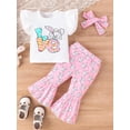 thumbnail image 2 of Bagilaanoe 3Pcs Baby Girl Easter Clothing Sets Toddler Letters Print Fly Sleeve T-shirt Tops + Flare Trousers + Headband 6M 12M 18M 24M 3T 4T Kids Spring Pants Set, 2 of 8