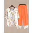 thumbnail image 2 of Conjunto De Ropa Casual De Talla Grande, Conjunto De Dos Piezas De Camiseta De Cuello Redondo De Manga Corta Con Estampado Floral Y Pantalones Para Mujer, 2 of 4