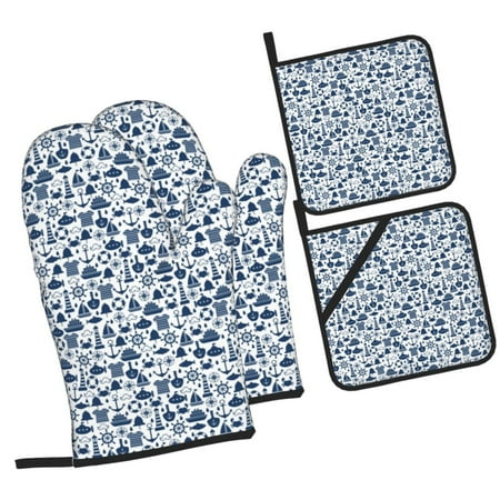

Fotbe Seaside Primary Color for 4Pcs Oven Mitts and Pot Holders 500℉ Heat Resistant Oven Mitts Non-Slip Silicone Surface Safe for Baking Cooking BBQ