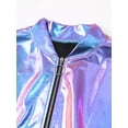 thumbnail image 6 of Zaldita Women's Holographic Zipper Bomber Jacket Long Sleeve Baseball Collar Jacket Coats Blue 3XL, 6 of 7