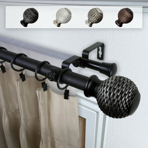 Domovina Seeta 1" Double Curtain Rod-Color:Black,Size:120-170"