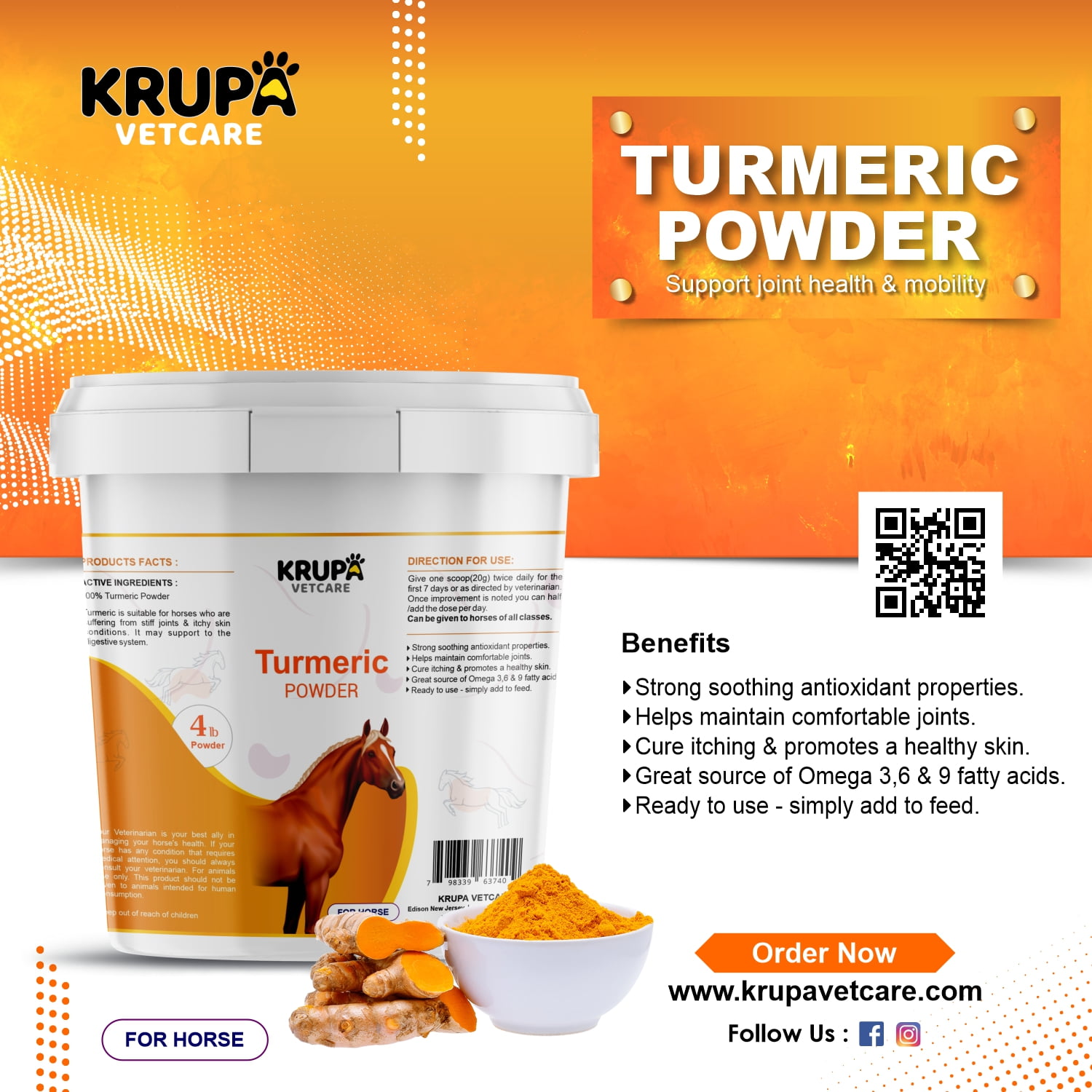 Buy Turmeric ( Curcumin) Powder For Horse, antioxidant & Joint support