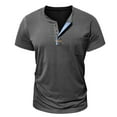 thumbnail image 3 of Mens Big and Tall Henley Shirt, Short Sleeve Shirts for Men Summer Casual Vintage Solid Color Button Up Crewneck T-Shirts with Pockets, 3 of 5