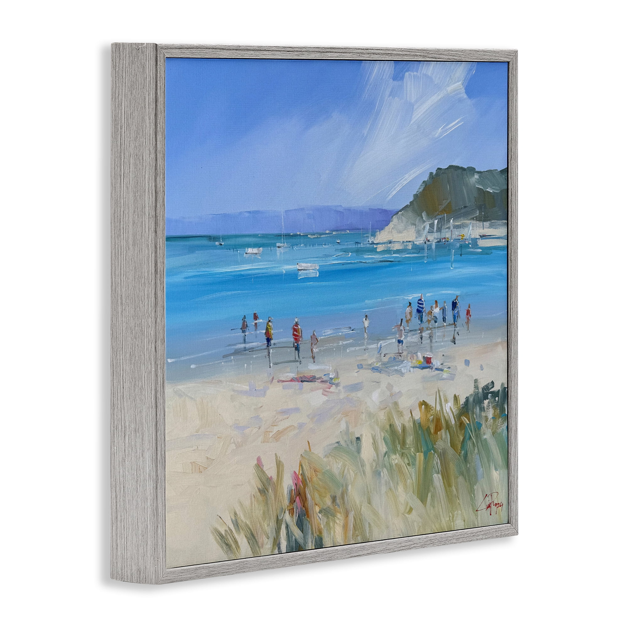 Stupell Industries Summer Sorrento Beachgoers Gray Framed Giclee Art, design by Craig Trewin Penny