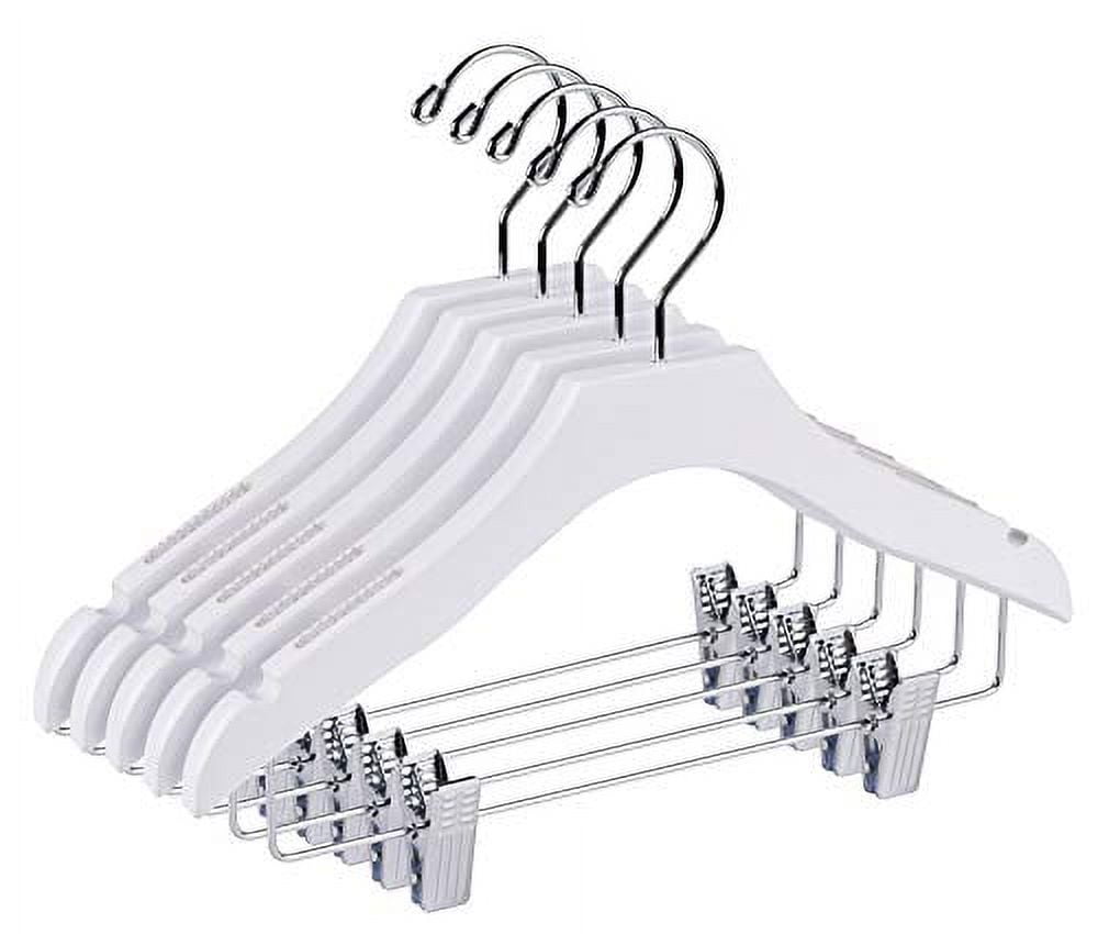 White Wooden Children's Hanger with Chrome Pant Clips