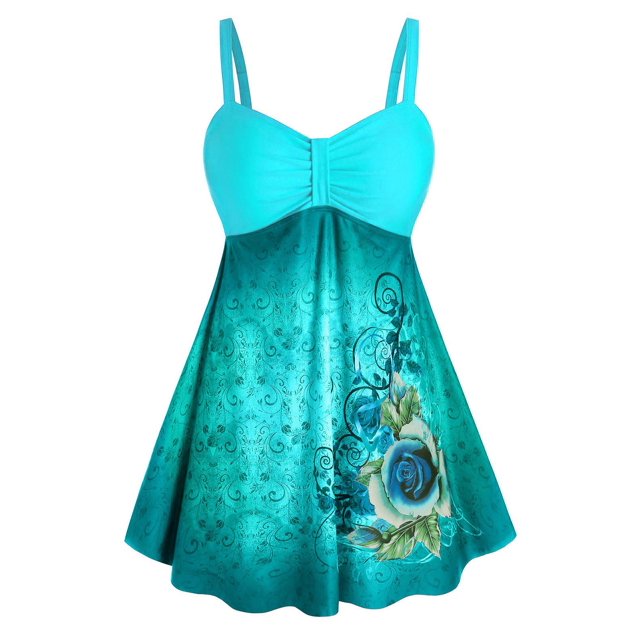 Más el tamaño de impresión tribal floral cintura del imperio de baño tankini Rosegal Camisetas tallas grandes