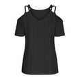 thumbnail image 5 of Women's Summer Short Sleeve Off Shoulder V-Neck Casual Lace Up T-Shirt, 5 of 6