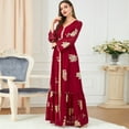 thumbnail image 4 of FYMNSI Womens Ethnic Printed Abaya Evening Dress Long Sleeve V-neck Eid Dress Moroccan Kaftan Muslim Maxi Dress L Red, 4 of 5